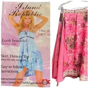 NEW Island Republic Silk Blend Convertible Skirt Dress Swim Coverup Pink Size M
